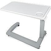 Vaunn Medical Adjustable Overbed Exam Bedside Table with Wheels (Hospital and Home Use), New Tabletop, Light Gray