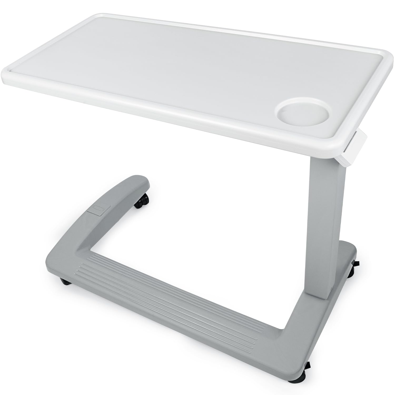Vaunn Medical Adjustable Overbed Exam Bedside Table with Wheels (Hospital and Home Use), New Tabletop, Light Gray