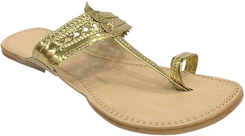 Amazon.com | Kolhapuri Sandals in Gold Ethnic Shoes Indian Slippers Mojari Handmade Juttis 