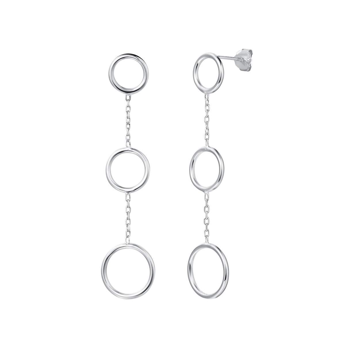 AGVANA Long Earrings Sterling Silver 925 Yellow/White Gold Plated Loop Circle Round Slim Drop Wedding Tassel Studs for Women Girls, with Nice Jewellery Gift Box, Length: 2.1"