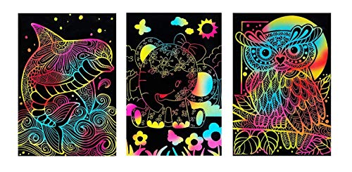VHALE 30 Sheets Scratch Art Rainbow Paper Scratchboard with Wooden Stylus, Classroom Arts and Crafts, Creative Drawings, Doodling, Writing, Great Travel Toys and Party Favors for Kids