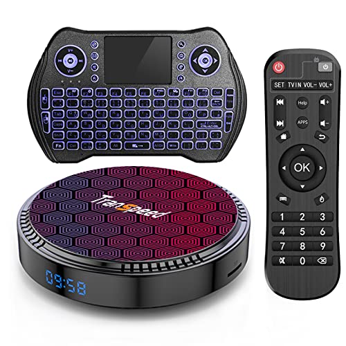 Transpeed Android TV Box 12.0 4GB 64GB Android Box with WiFi6 2.4G 5.8G H618 Chipset USB 2.0 8K 6K HDR10 H.265 BT5.0 with Mini Wireless Backlit Keyboard