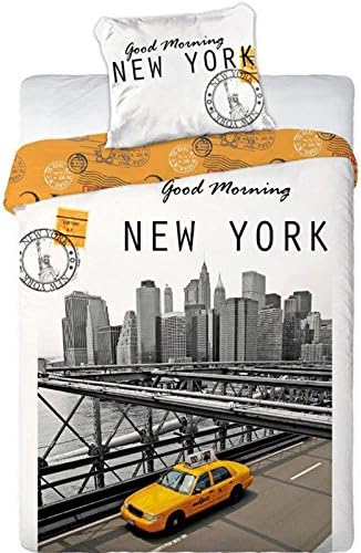 Good Morning New York 2 Piece Sheet Set – 1 x double sided sheet &amp; 1 x pillowcase ( 140 x 200cm / 70 x 90cm) New York City 01