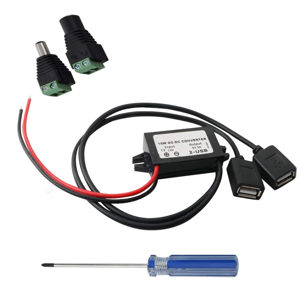 RUNCCI-YUN Car Power Converter DC 12V to 5V/ 3A Voltage Converter with Dual USB Adapter Connectors