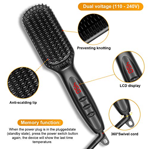 Beard Straightener for Men, Kuyang 4 in 1 Beard Grooming Kit for Men, Anti-Scald Ceramic Heated Beard Brush, 12 Temperatures Settings with Digital Display, Hair Straightener Brush for Women - Thumbnail 3
