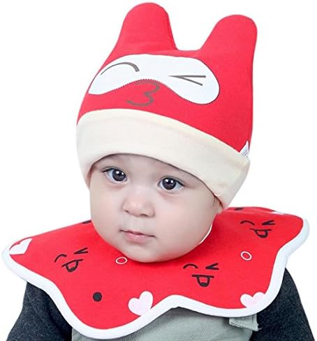 Lifestyler Cotton Cute Cap Cat Hat Bib Head Scarf Toddler Saliva Set Red
