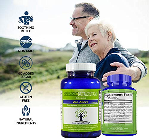 Zen-Alleve - Natural Pain Relief Joints, Osteoarthritis, Fibromyalgia - Max Bioavailability and Highest Potency Protease Enzymes, Organic Turmeric and Other Inflammation targeted Herbs.