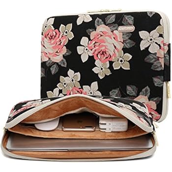 KAYOND Black Rose Patten canvas Water-resistant 14.1 Inch Laptop Sleeve