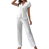 Pajamigols Women's Pajama Sets 2 Piece Lounge Sets for Women Tie Front Top Loungewear Soft&Comfortable Sleepwear S-XL