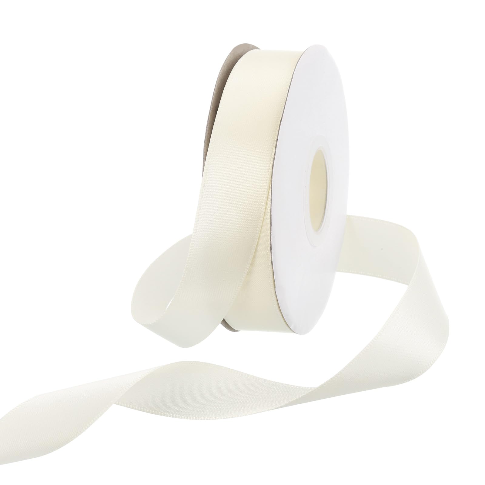 Rebower 20mm Satin Ribbon 23m Thick Double Face Grosgrain Silk Ribbon, [for Gift Wrapping, Hair Bows, Wedding, Cake, Flower] - 25 Yard/75ft/ Cream White