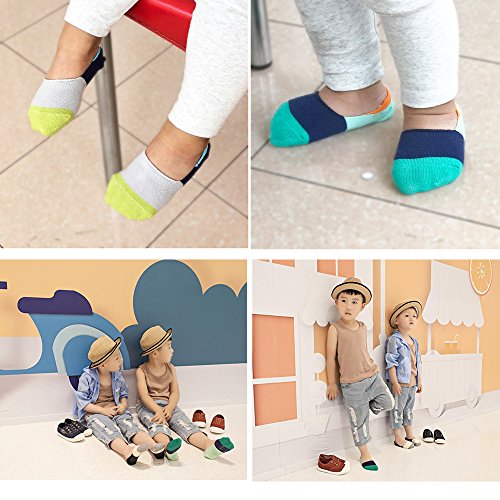 VWU Toddler Socks No Show Kids Baby Low Cut Cotton Socks Anti Slip 1-3/3-5Y (Color Block, 1-3 years old) - Thumbnail 4