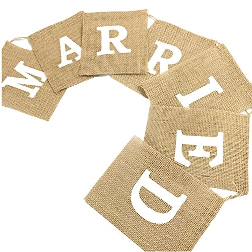 OZXCHIXU (TM Jute Burlap Just Married Bunting Banner Vintage Hessian Flag for Wedding Party Decorati - //coolthings.us