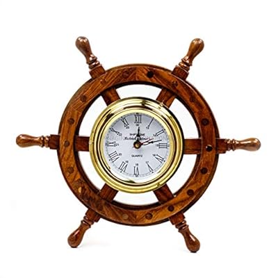 24" Wood and Brass Ship Wheel Clock | Captain's Maritime Beach Home Decor | Nagina International 51FXUaVodJL. SS400