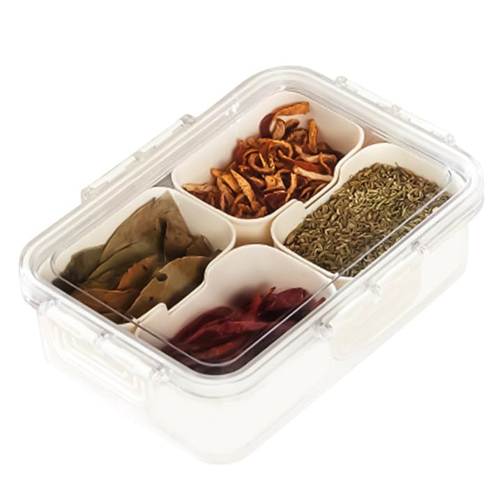 Les-Theresa Divided Spice Container, Divided Serving Tray with Lid Snack Platters, Snack Trays with 4 Compartments Seasoning Box for Spices, Candy, Fruits, Nuts, Snacks, for Party, Picnic (3)