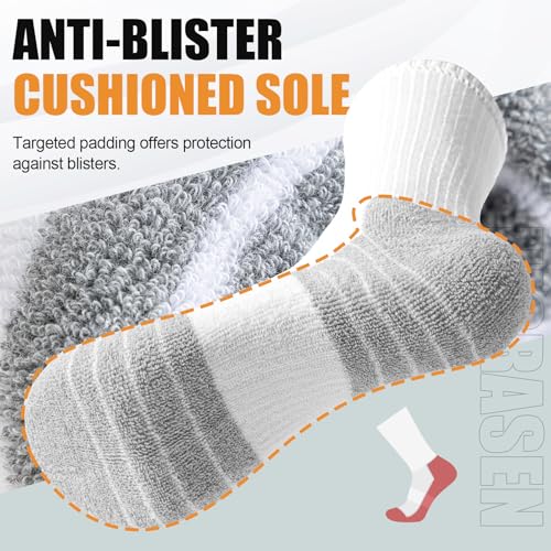 Niorasen 6 Pairs Mens Socks, Cushioned Breathable Sports Socks Outdoor Multipack, Comfortable Crew Cotton Athletic sock for Work Walking Hiking Running, Black White Grey Pure Black Pure White