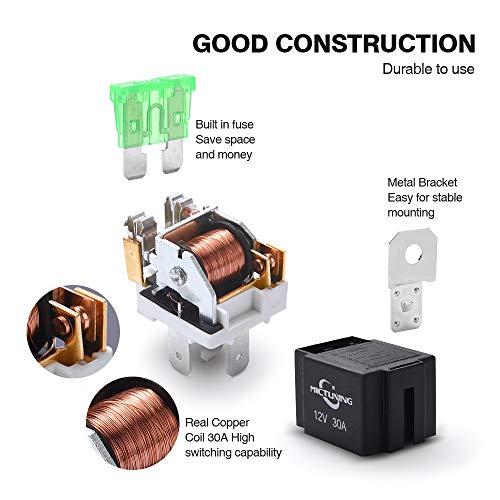 MICTUNING 12V Fuse Relay Switch Harness Set 30A ATO ATC Blade Fuse, 5