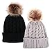 Simplicity Womens Beanie for Winter Unisex Winter Hand Knit Faux Fur Pompoms Beanie 2 Pieces Black/Grey