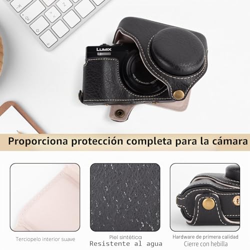 MUZIRI KINOKOO Funda para cámara digital Panasonic Lumix DC-TZ99, de piel sintética, para Lumix TZ99, funda extraíble con correa de hombro ajustable, color negro