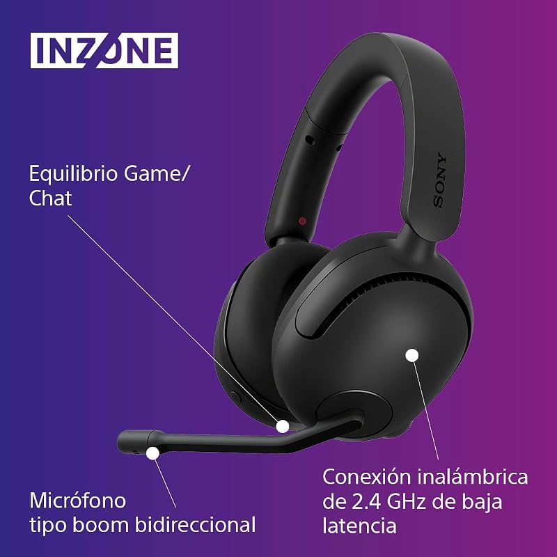 Sony inzone h5 - fone de ouvido para jogos sem fio, som espacial 360 para jogos, assento confortável, bateria de 28 horas, baixa latência, microfone compatível com ai, pc e ps5, colorido