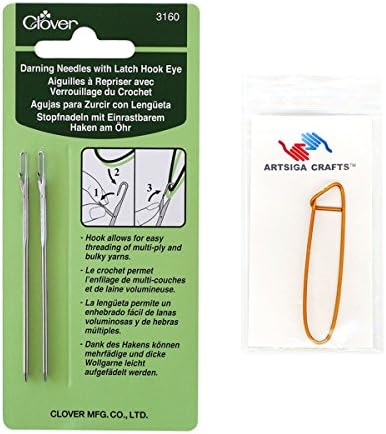 Clover Bundle: Darning Needles W/Latch Hook Eye-2/Pkg with 1 Artsiga Crafts Stitch Holder 3160