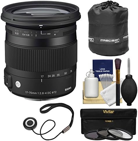 Sigma 17-70mm f/2.8-4 Contemporary DC Macro OS HSM Zoom Lens for Nikon DSLR Cameras with Pouch + 3 UV/CPL/ND8 Filters + Kit