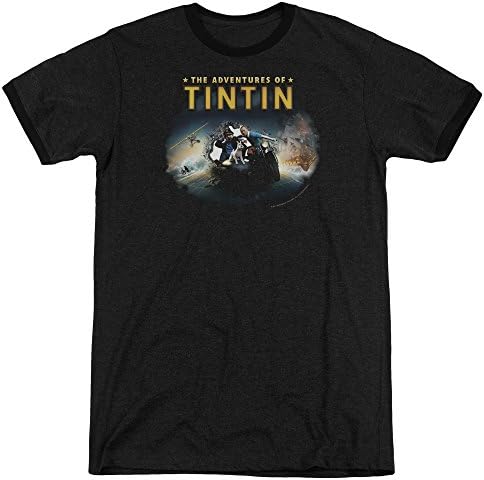 Tintin Journey Mens Adult Heather Ringer Shirt Black Xl