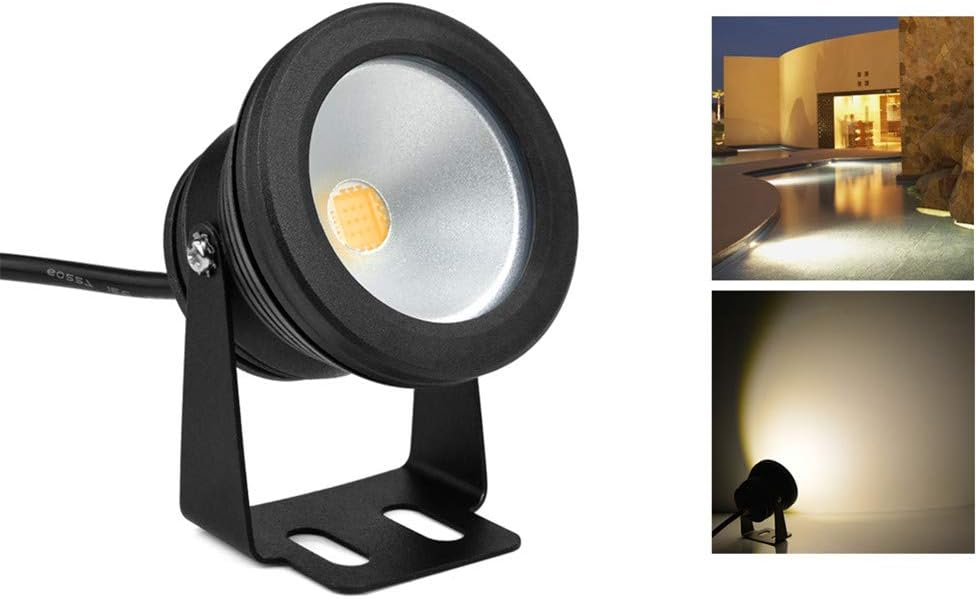 AIMENGTE Swimming Pool LED Lights Underwater 12v, LED Fountain Lights Fully Submersible, 1000lm IP67 Waterproof LED Underwater Pond Lights Piscina Fish Tank Flood Lamp (Warm White, Black Shell)