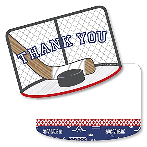 Big Dot of Happiness Shoots and Scores - Hockey - Shaped Thank You Cards - Baby Shower or Birthday Party Thank You Note Cards with Envelopes - Set of 12