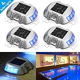 SOLMORE 4 Pack Solar Deck Lights LED Dock Light Solar Lights Step Road Path Light Waterproof Security Warning Driveway Lights for Outdoor Fence Patio Yard Home Pathway Stairs Garden (Blue)
