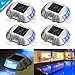 Solar Deck Lights, Driveway Dock LED Light IP68 Waterproof Driveway Dock Lights Solar Powered Outdoor Warning Step Lights for Driveway Sidewalk Garden Ground Pathway Yard 4 Pack (Blue)
