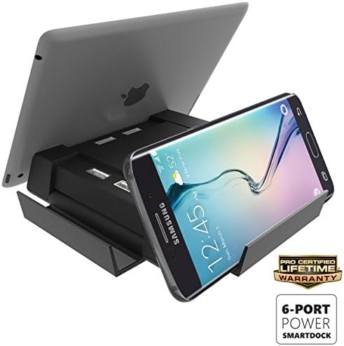 Samsung Galaxy S8 / S8 Plus 6 Port USB Charging Stand - PowerPeak Smart Dock Desktop Charger Station Hub (10A Total Charger Power Output, 2.4A per USB Port)