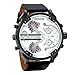 Avaner Casual Fashion Mens Big Face Round Dial Dual Time Zone Analog Display Quartz Movement PU Leather Band Wrist Watches
