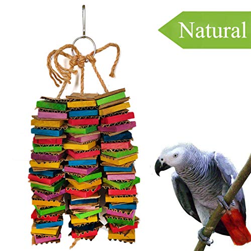 Coppthinktu Parrot Toys for Large Birds, Cardboard Big Bird Toys African Grey Parrot Toys Natural Wooden Bird Cage Chewing Toy with Clip for Small Medium and Large Parrots and Birds