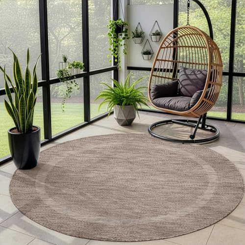 Outdoor Teppich Wetterfest Einfarbiges Design Terrasse Balkon Teppich Rund Küche Garten Sisal-Look Küchenteppich Läufer Flur, Größe: 160 cm Rund, Farb