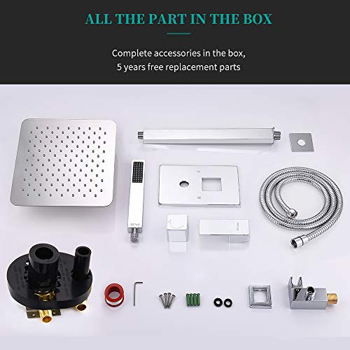 Esnbia Shower System, Ceiling Chrome Shower Faucet Set with High Pressure 10" Rain Shower Head Set for Bathroom All Metal All Meta（Rough in Valve Include） - Thumbnail 6