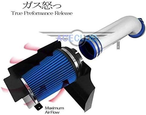 GMT800 V8 Truck/SUV 4" Light weight Aluminum High Flow Pipe Tube Shield Cold Air Intake System (Red Filter/Blue Filter/Black Filter) (1999-2006 Silverado 1500 HD 4.8L 5.3L 6.0L V8, Blue)