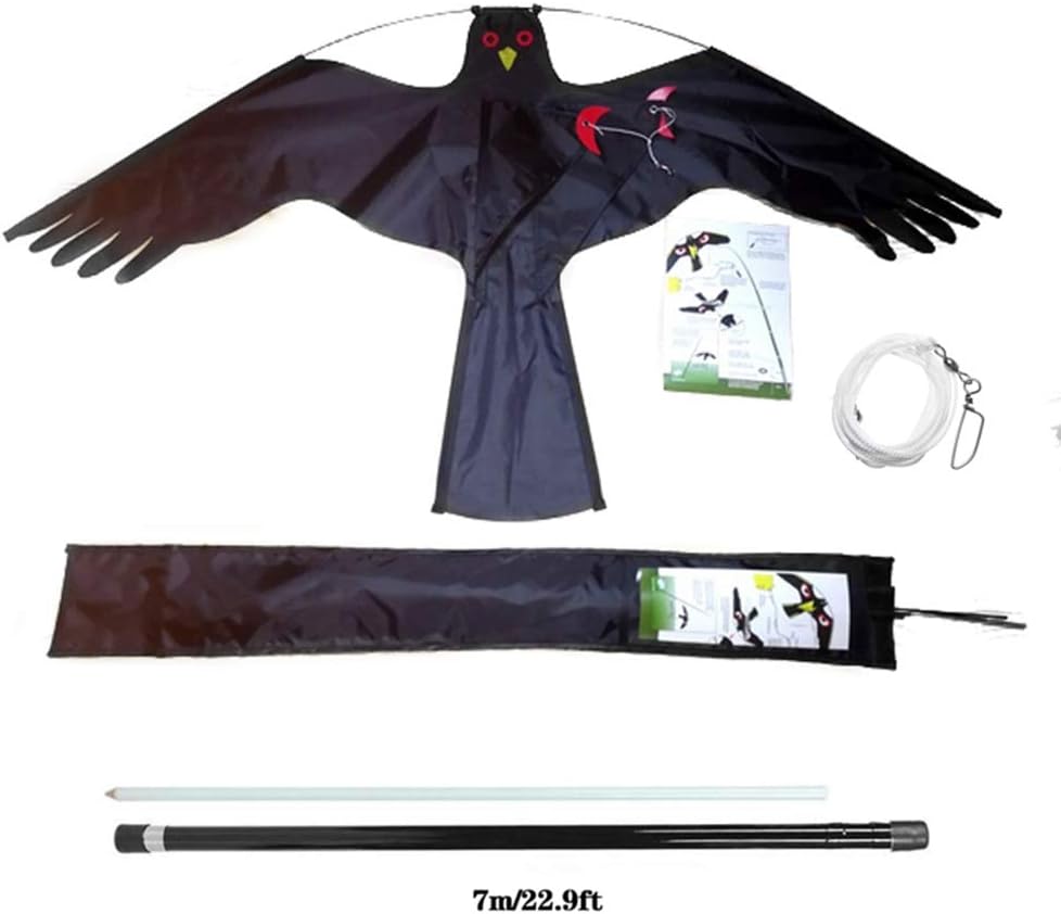 KHXJYC Extendable Bird Repeller with 7m Telescopic Pole,Flying Hawk Bird Scarer Kite for Garden Scarecrow Yard House Decoration