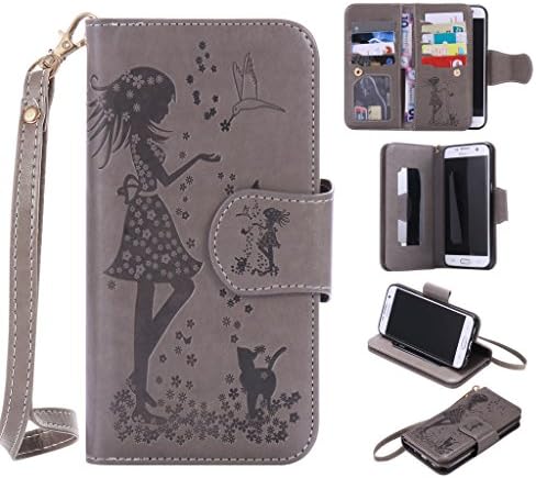 Galaxy S7 Edge Case,MOONESS Premium PU Leather Flip[9 Card Slots]Magnetic Closure Wallet Case Cover with Wrist Strap &amp; Hidden Makeup Mirror for Samsung Galaxy S7 Edge(Grey)