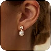 Pearl Earrings for Women Trendy,Gold Pearl Drop Earring Dainty 14K Gold Plated CZ Drop Stud Earrings for Women Unique Hypoallergenic Bridal Flower Dangle Earring Bridesmaid Wedding Jewelry