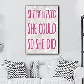 Bold Inspirational Quote She Believed She Could So She Did Pink on Champagne Bokeh Background - Home Dorm Room Art - Canvas Art Home Art - 12x18 inches