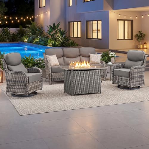 Luxury Patio Furniture Set with 6-inch Thick Cushion, Outdoor Furniture with Fire