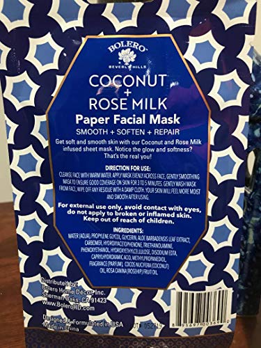 Kit BOLERO Coconut + Rose Milk Facial Serum (MOISTURIZE/REJUVENATE) & Paper Facial Mask Smooth Soften Repair FOR ALL SKIN TYPES