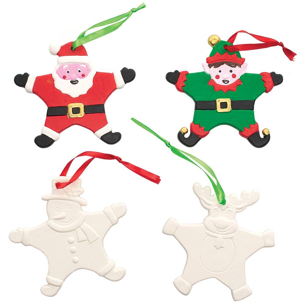 Baker Ross FX375 Christmas Ceramic Star Decorations - Pack of 4, Kids Christmas Decorations Craft Kit, Arts and Crafts Christmas Decorations