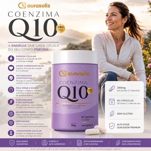 Coenzima Q10 200mg Aurasolis 60 Cápsulas Antioxidante Sem Glúten