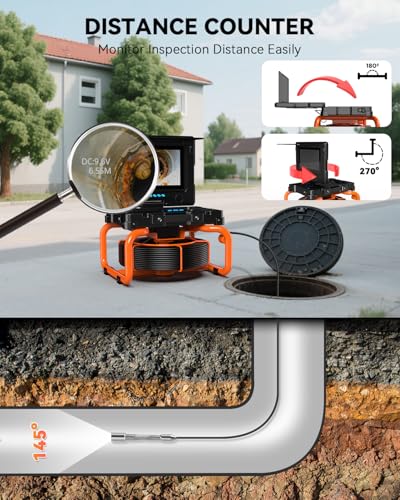 Caméra Inspection Canalisation 9'' Écran IPS, Caméra Égout Auto-Nivelante avec Compteur de Distance, HD 1080P Endoscope Tuyau avec Enregistrement Vidéo & Audio, Carte de 32 Go (9''-23MM/100FT)