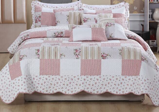 3-Piece Printed Patchwork Quilted Bedspread Set Maison Double 250 x 250 cm - Hotel Quality Hypoallergenic Soft Microfiber Bed Throw for Bedroom Bedding with 2 Pillow Shams