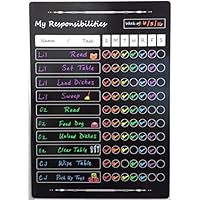 Chore Chart for Kids Magnetic Responsibility Behavior Charts with Liquid Chalk Marker Potty Training Rewards Chart for Multiple Kids (12" x 17" Black Responsibility Chore Chart)