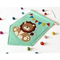 Lion Felt Banner, Nursery Wall Art, Eco Felt Pennant Flag, Kids Room Decor