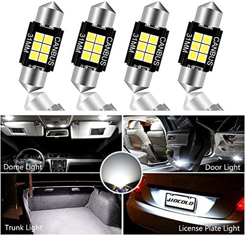 HOCOLO 4x CanBus Festoon 31mm LED Bulb For Interior Car Lights Dome/Map/License Plate/Parking/Door/Trunk/Courtesy Lamp -Error Free LED DE3175 DE3021 DE3022 White (4pcs Canbus Festoon 31mm-5050-6SMD)