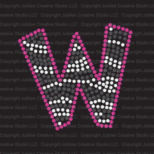 Zebra Letter W Iron On Rhinestone Crystals and Pink Rhinestud T-Shirt Transfer by Jubilee Rhinestones